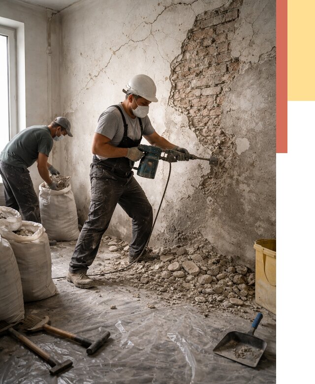 Демонтаж штукатурки со стен в Людиново от 7328 руб/м² — быстро и недорого | ОТДЕЛОЧНИК-Люд