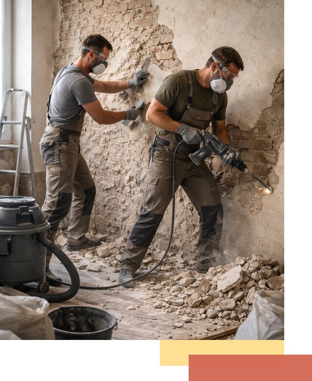 Демонтаж штукатурки со стен в Людиново быстро и аккуратно