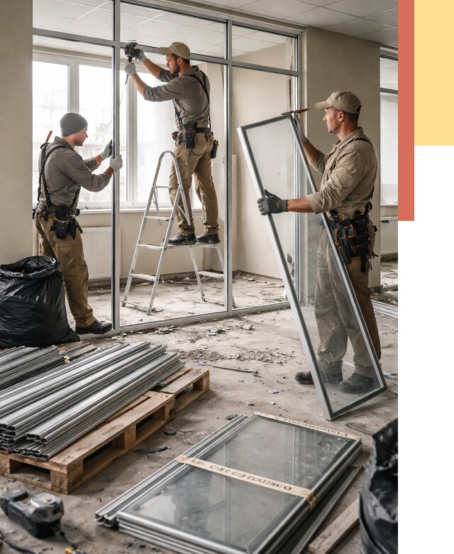 Демонтаж алюминиевых перегородок в Людиново от 4275 руб. — быстро и недорого | ОТДЕЛОЧНИК-Люд