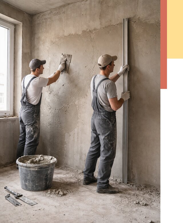 Штукатурка бетонных стен в Людиново от 4580 руб/м² — качественно и быстро | ОТДЕЛОЧНИК-Люд