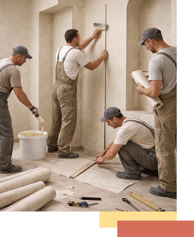 Поклейка обоев на сложные стены и неровные поверхности в Людиново