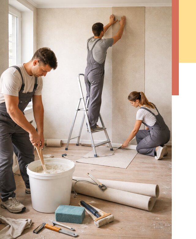 Оклейка стен обоями в Людиново от 3562 руб/м2 — быстро и недорого | ОТДЕЛОЧНИК-Люд