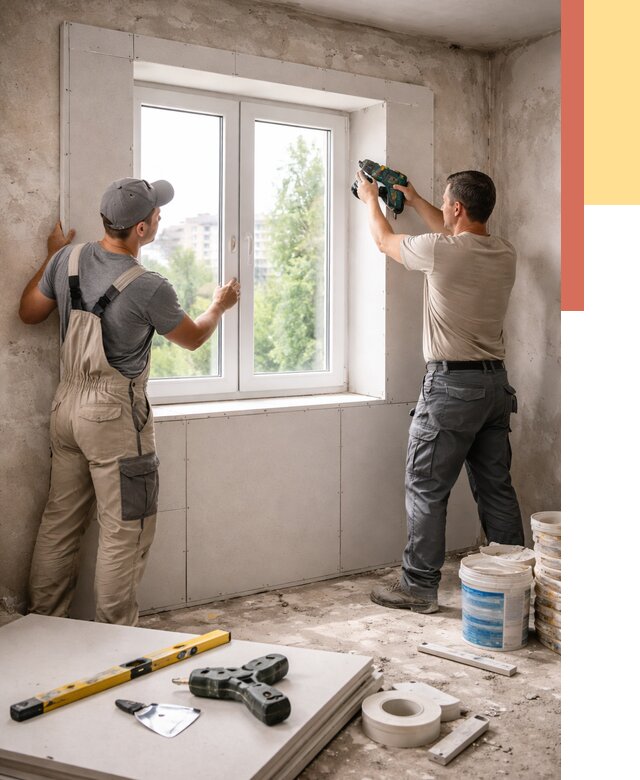 Монтаж откосов из гипсокартона в Людиново от 4580 руб. под ключ | ОТДЕЛОЧНИК-Люд