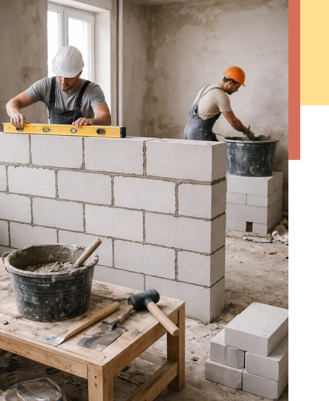 Кладка перегородок из газобетона в Людиново от 3257 руб. под ключ | ОТДЕЛОЧНИК-Люд