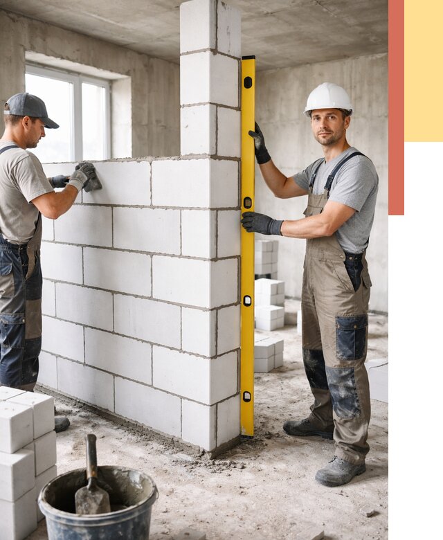 Кладка перегородок из пеноблока в Людиново от 1832 руб. под ключ | ОТДЕЛОЧНИК-Люд