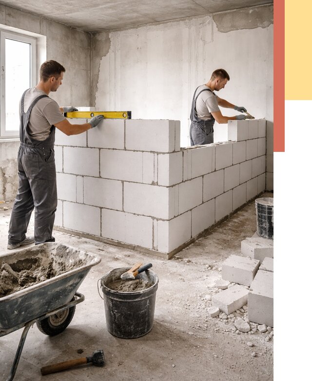 Кладка перегородок из ПГП в Людиново от 2545 руб./м2 — монтаж и возведение под ключ | ОТДЕЛОЧНИК-Люд