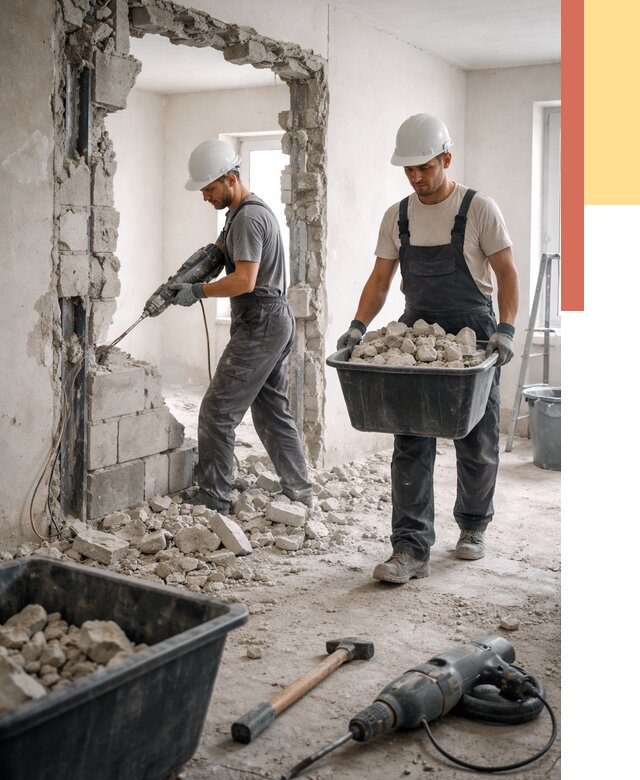 Демонтаж блоковых перегородок в Людиново от 3817 руб. — быстро и недорого | ОТДЕЛОЧНИК-Люд