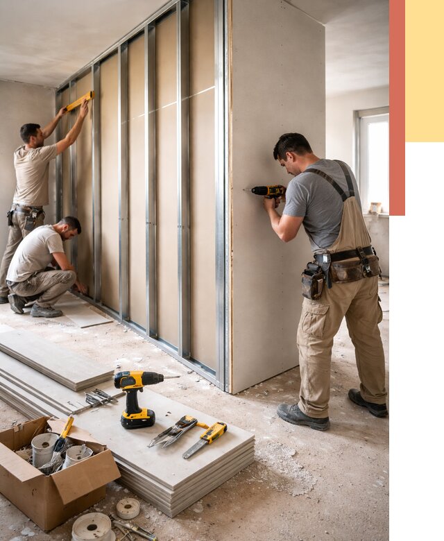 Монтаж однослойной перегородки из гипсокартона в Людиново от 662 руб. | ОТДЕЛОЧНИК-Люд