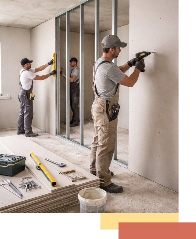 Однослойная перегородка из гипсокартона в Людиново под ключ, монтаж и отделка