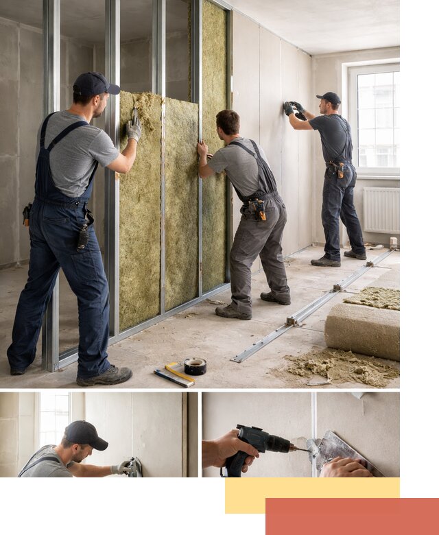 Перегородка из гипсокартона с шумоизоляцией в Людиново — монтаж под ключ