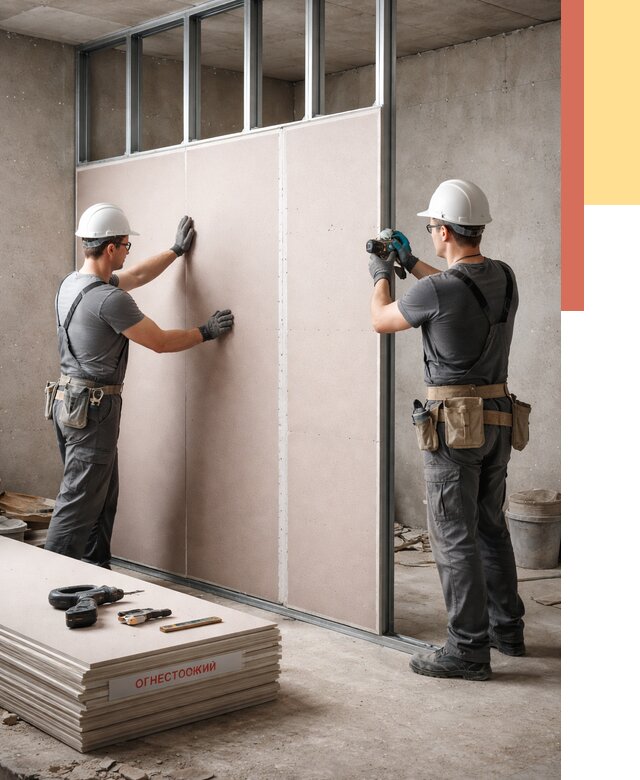 Перегородка из огнестойкого гипсокартона в Людиново от 1883 руб. под ключ | ОТДЕЛОЧНИК-Люд