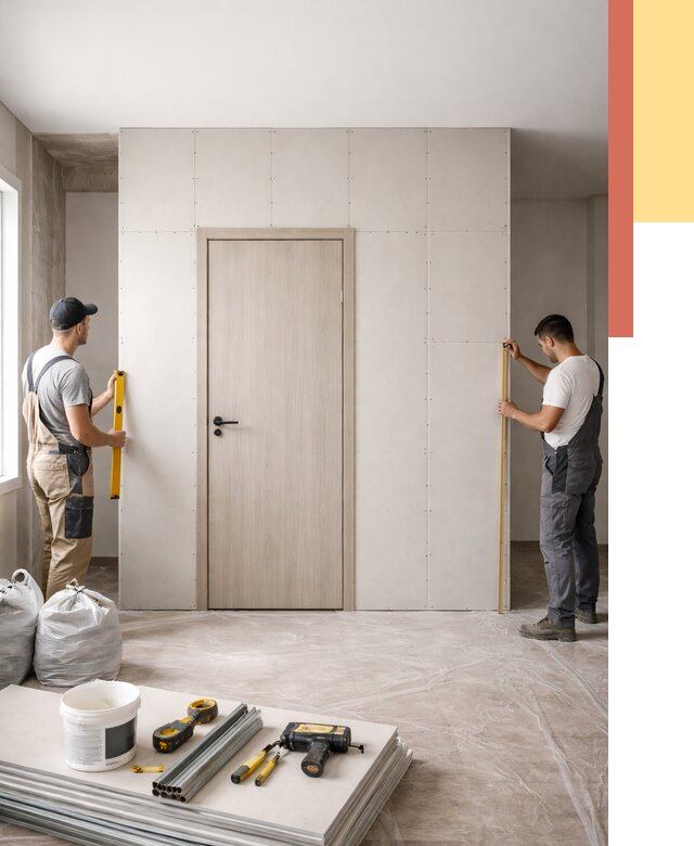 Перегородка из гипсокартона с дверью в Людиново от 4580 руб. под ключ | ОТДЕЛОЧНИК-Люд