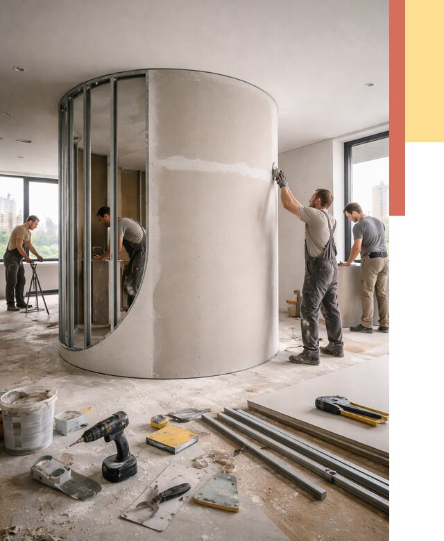 Радиусная перегородка из гипсокартона в Людиново от 2952 руб. под ключ | ОТДЕЛОЧНИК-Люд