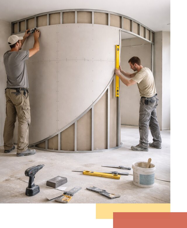 Радиусная перегородка из гипсокартона в Людиново под ключ