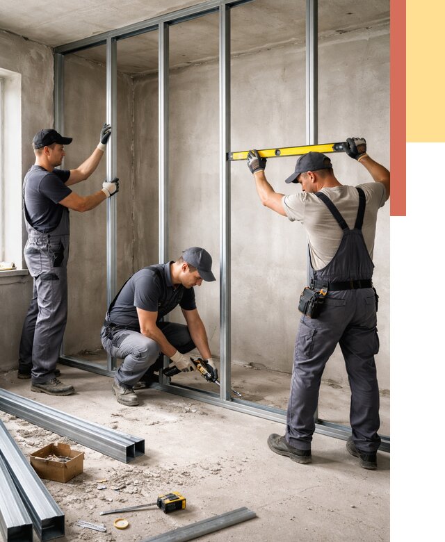 Монтаж каркаса перегородки из профиля в Людиново от 763 руб. | ОТДЕЛОЧНИК-Люд