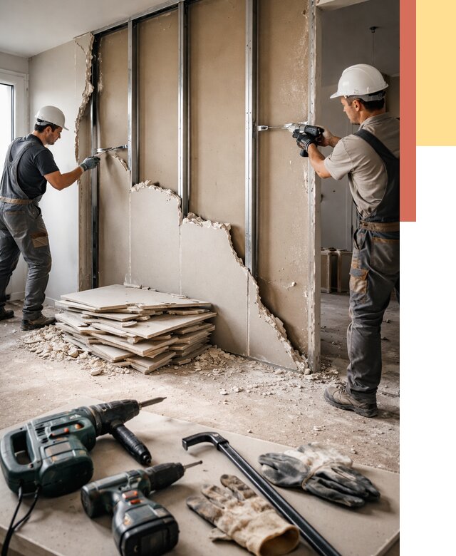 Демонтаж перегородки из гипсокартона в Людиново от 1221 руб. быстро и недорого | ОТДЕЛОЧНИК-Люд