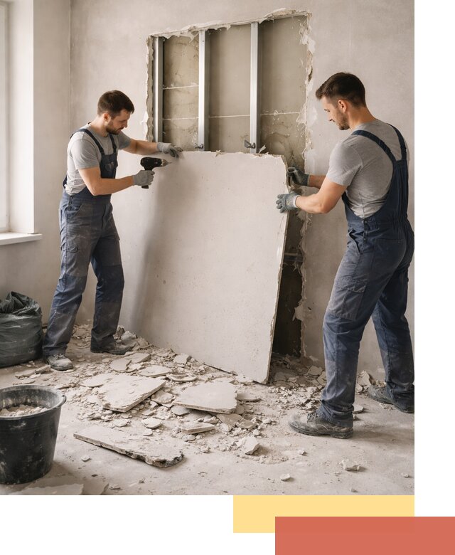 Демонтаж перегородки из гипсокартона в Людиново быстрый и аккуратный