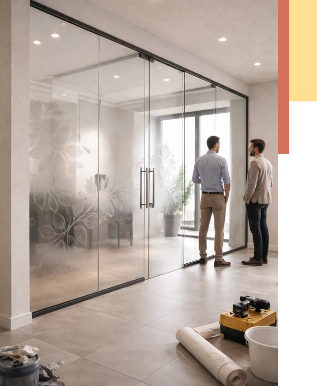 Стеклянные перегородки с рисунком в Людиново от 12723 руб. монтаж и нанесение | ОТДЕЛОЧНИК-Люд