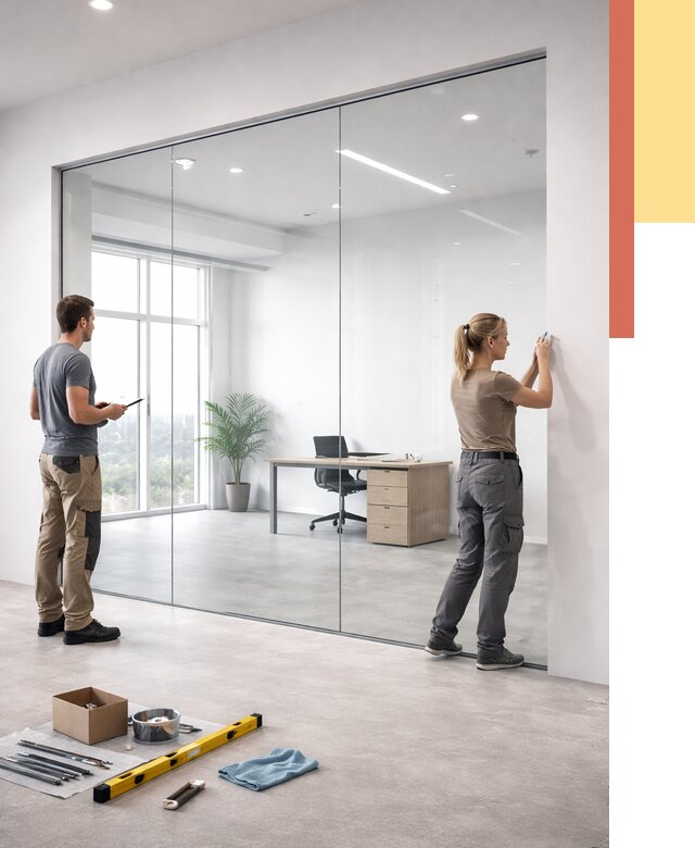 Перегородки из закаленного стекла в Людиново от 9669 руб. под ключ | ОТДЕЛОЧНИК-Люд