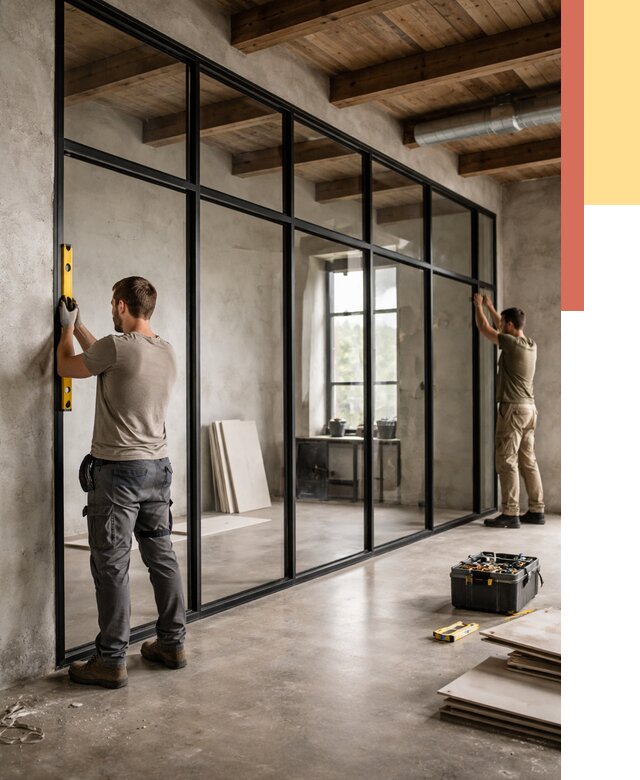 Стеклянные перегородки лофт в Людиново от 10687 руб. под ключ | ОТДЕЛОЧНИК-Люд