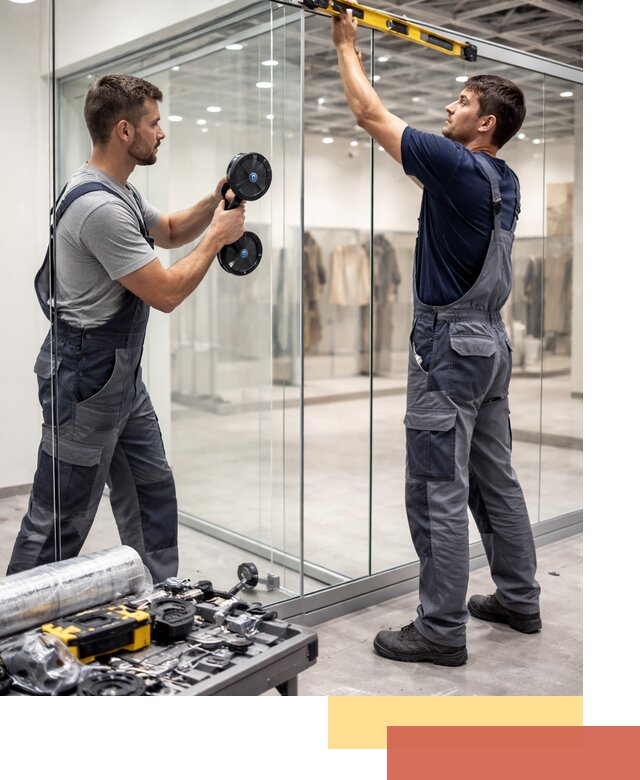 Стеклянные перегородки для магазинов в Людиново — монтаж и установка