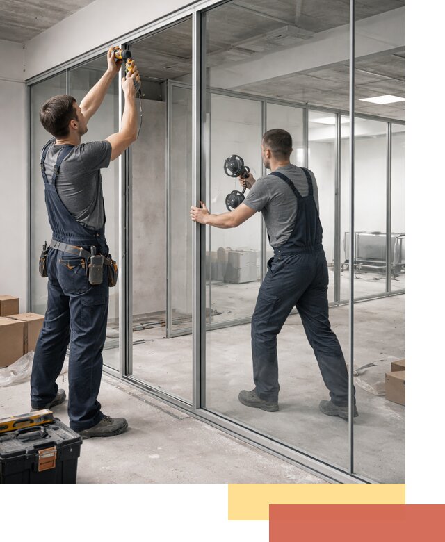 Алюминиевые перегородки со стеклом в Людиново — изготовление и монтаж