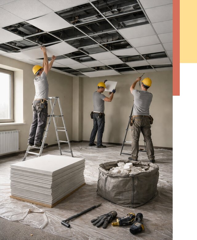 Демонтаж потолка Армстронг в Людиново от 4580 руб. быстро и недорого | ОТДЕЛОЧНИК-Люд