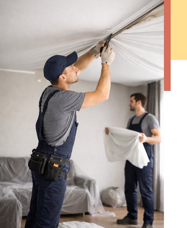 Демонтаж натяжного потолка в Людиново от 4580 руб. — снятие и разбор под ключ | ОТДЕЛОЧНИК-Люд