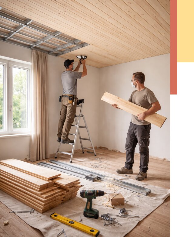 Монтаж потолка из вагонки в Людиново от 6616 руб. | Быстро и недорого — ОТДЕЛОЧНИК-Люд