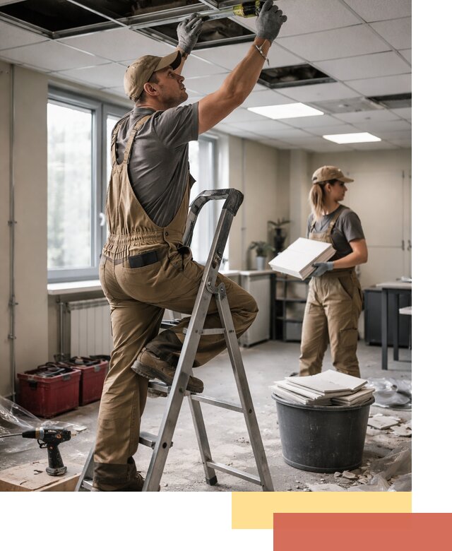 Ремонт потолка Армстронг и замена плит в Людиново