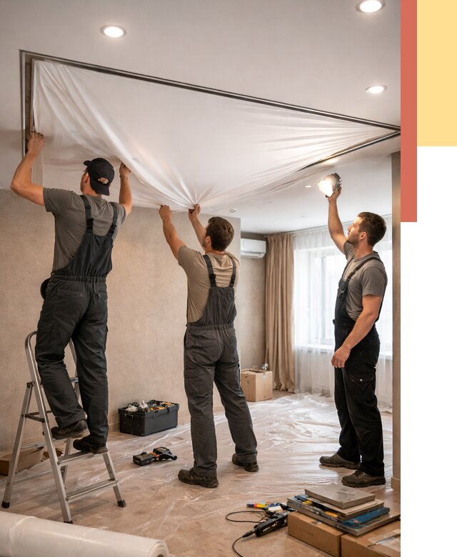 Монтаж ПВХ натяжного потолка в Людиново от 3562 руб. под ключ | ОТДЕЛОЧНИК-Люд