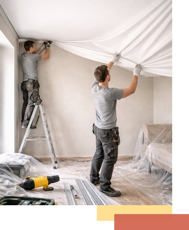 Монтаж тканевого натяжного потолка в Людиново недорого и быстро