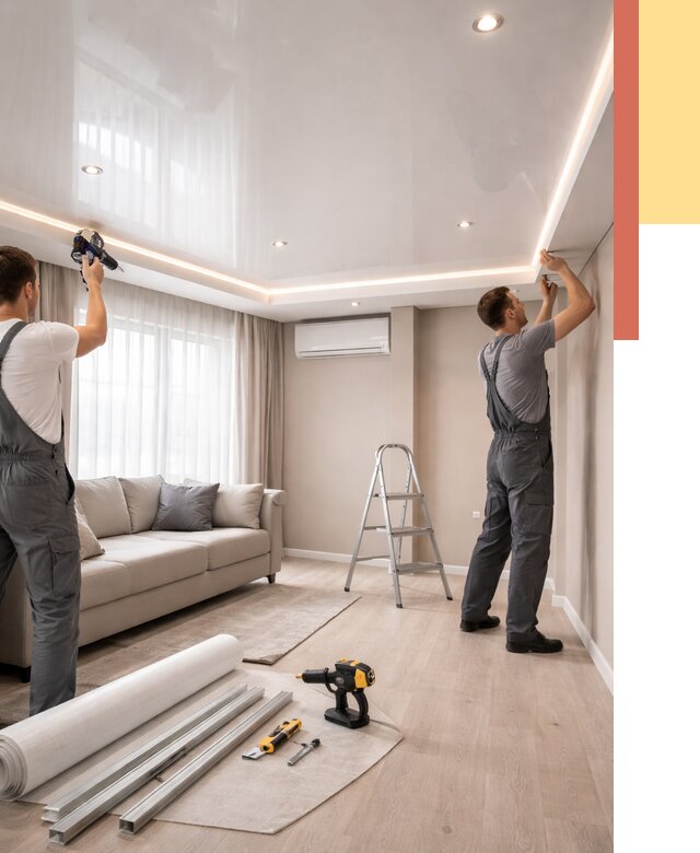 Монтаж глянцевого натяжного потолка в Людиново от 763 руб. под ключ | ОТДЕЛОЧНИК-Люд