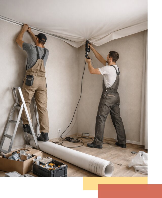 Монтаж цветного натяжного потолка в Людиново за один день