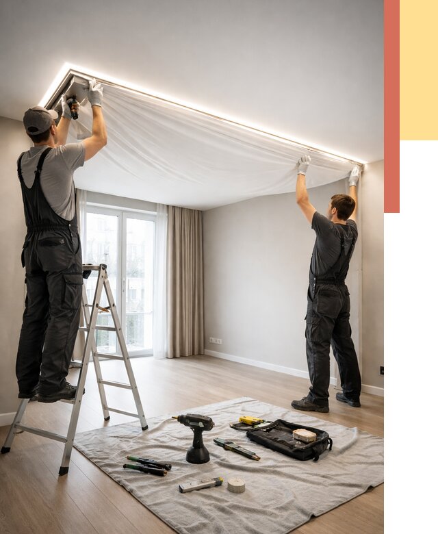 Монтаж парящего натяжного потолка в Людиново от 4580 руб. быстро и недорого | ОТДЕЛОЧНИК-Люд