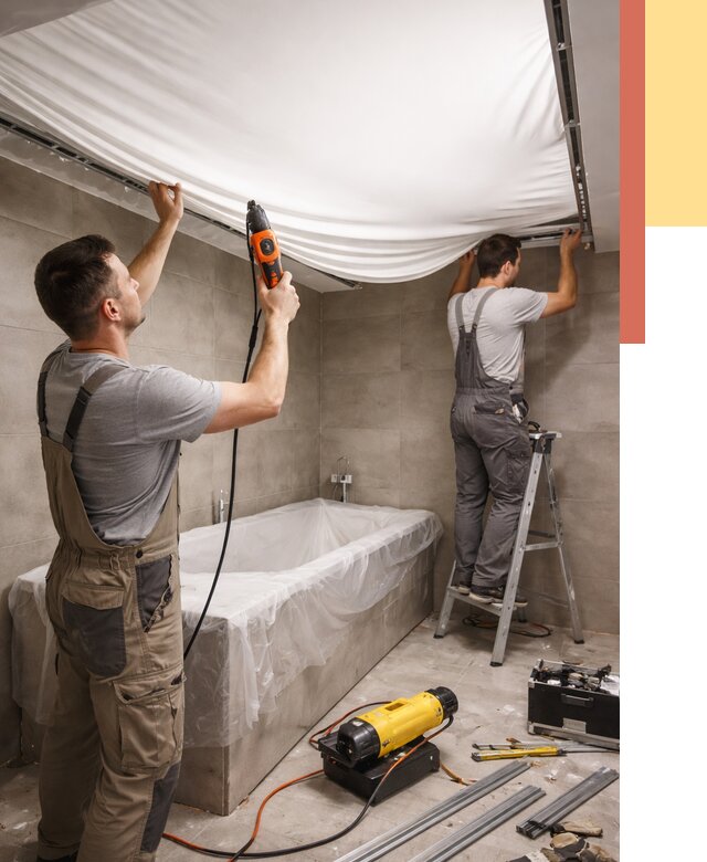 Монтаж натяжного потолка в ванной в Людиново от 1221 руб. под ключ | ОТДЕЛОЧНИК-Люд