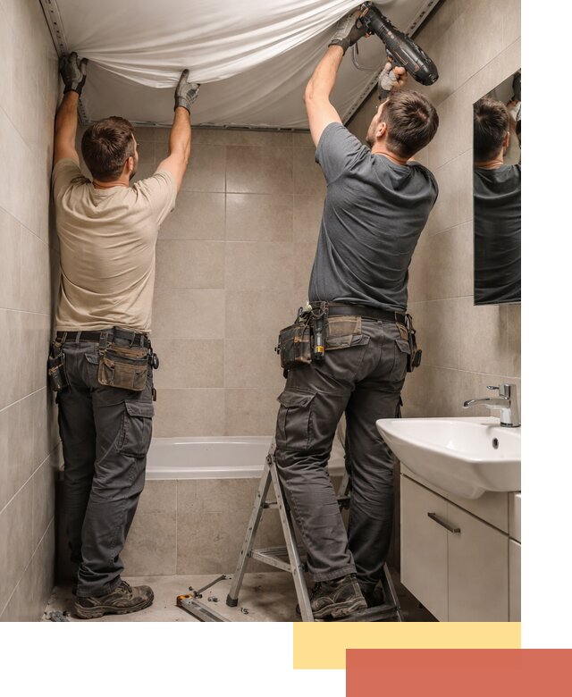 Монтаж натяжного потолка в ванной в Людиново быстро и качественно