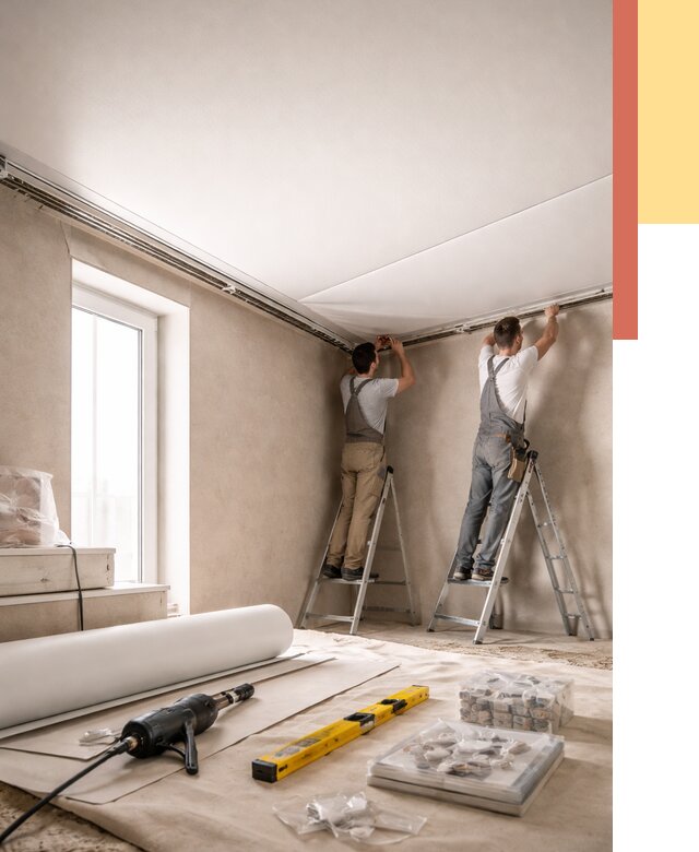 Монтаж натяжного потолка в спальне в Людиново от 3868 руб. под ключ | ОТДЕЛОЧНИК-Люд