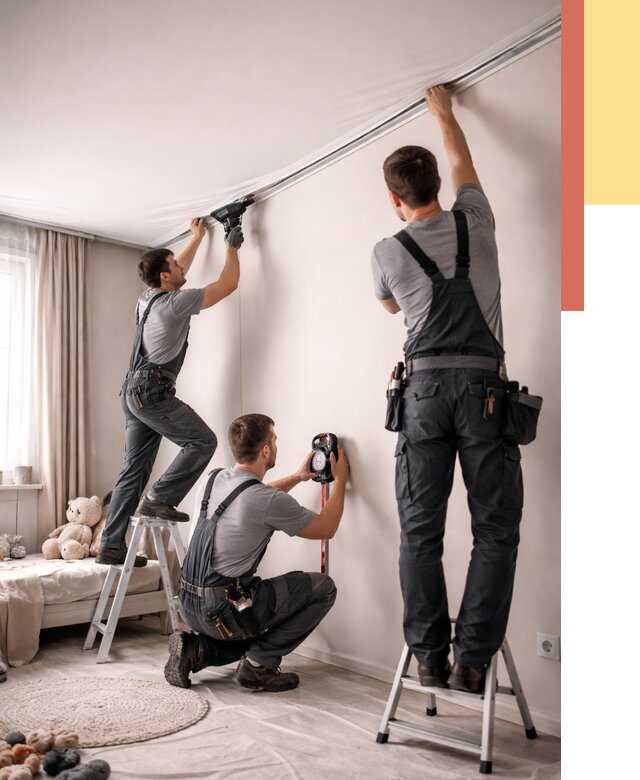 Монтаж натяжного потолка в детской в Людиново от 3562 руб. — быстро и недорого | ОТДЕЛОЧНИК-Люд