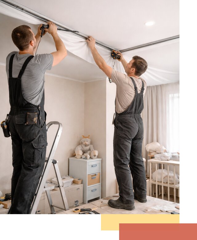 Монтаж натяжного потолка в детской комнате в Людиново