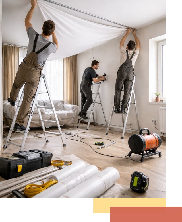 Монтаж натяжного потолка в гостиной в Людиново