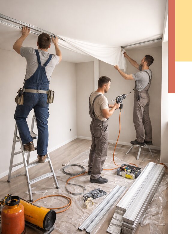 Монтаж натяжного потолка в студии в Людиново от 5598 руб. — быстро и недорого | ОТДЕЛОЧНИК-Люд