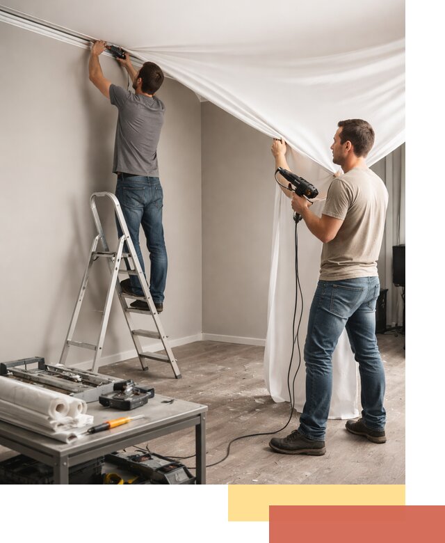 Монтаж натяжного потолка в студии в Людиново