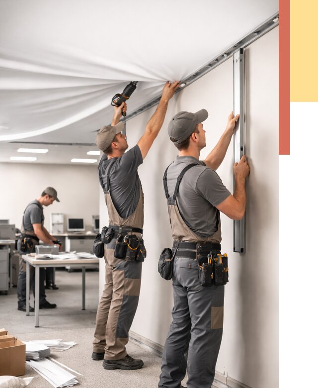 Монтаж натяжного потолка в офисе в Людиново от 458 руб/м² — быстро и недорого | ОТДЕЛОЧНИК-Люд