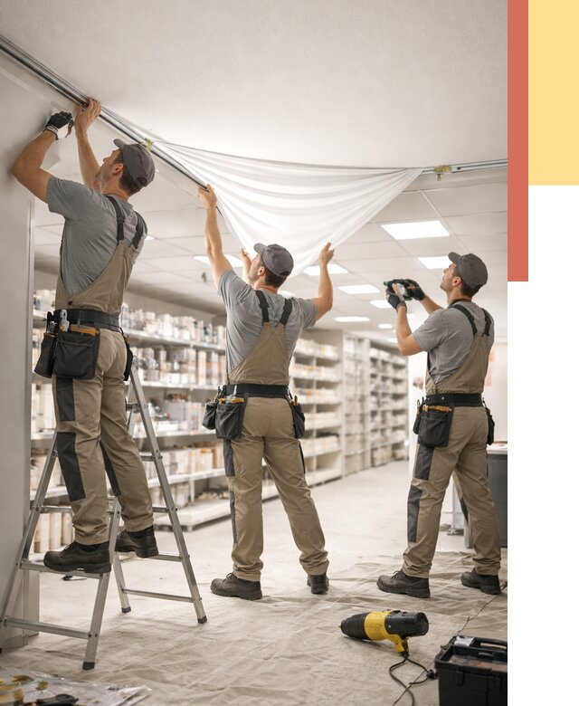 Монтаж натяжного потолка в магазине в Людиново от 4580 руб. быстро и недорого | ОТДЕЛОЧНИК-Люд