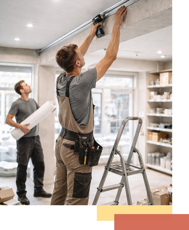 Монтаж натяжных потолков в магазине в Людиново