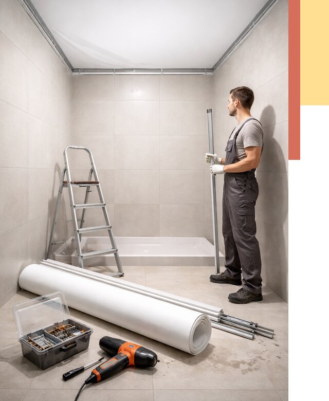 Монтаж натяжного потолка в санузле в Людиново от 1883 руб. — ОТДЕЛОЧНИК-Люд