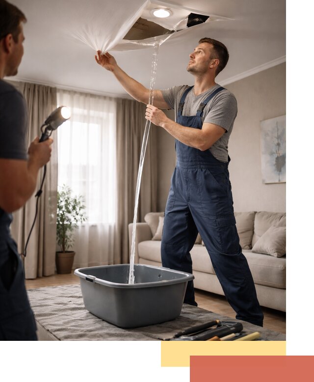 Слив воды с натяжного потолка в Людиново быстро и аккуратно