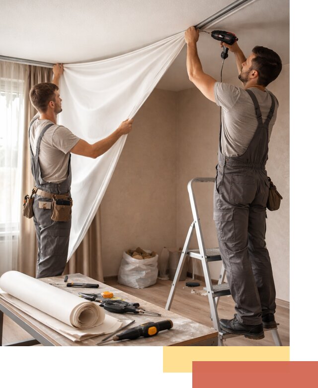 Замена полотна натяжного потолка в Людиново быстро и качественно