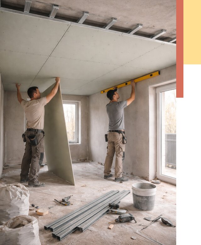 Одноуровневый потолок из гипсокартона в Людиново от 763 руб. — монтаж под ключ | ОТДЕЛОЧНИК-Люд